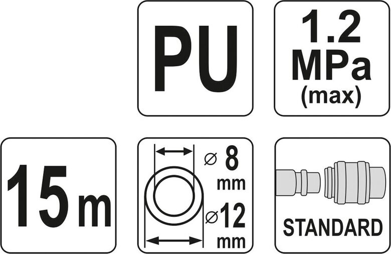 Pneimatiskā šļūtene ar sprauslām  8 x 12 mm  15 gadi  PU (YT-24209)