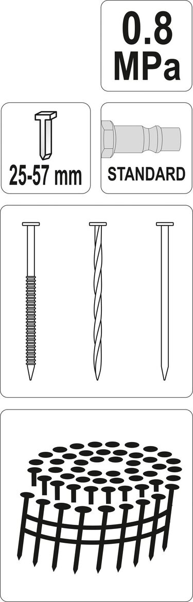 Pneimatiskais naglotājs ar ruļļveida kaseti 1/4" 8bar. 25-57mm YT-09212 YATO