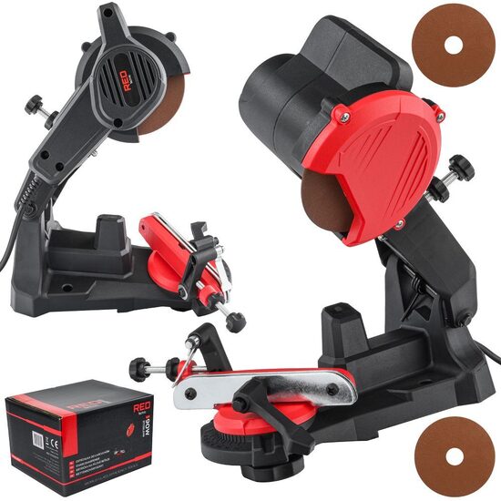 Elektriskā ķēdes zāģu - motorzāģu ķēžu asināšanas iekārta 90W + 2 diski no Red Technic (RTOSL0049)
