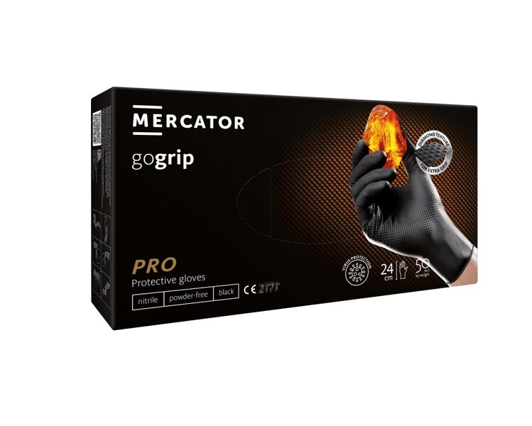 Nitrila cimdi M/7-8 GOGRIP/IDEALL GRIP+/Powergrip nepūderēti melni 50gab./pac.